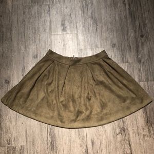 Honey Punch - Olive Faux Suede Box Pleat Skirt